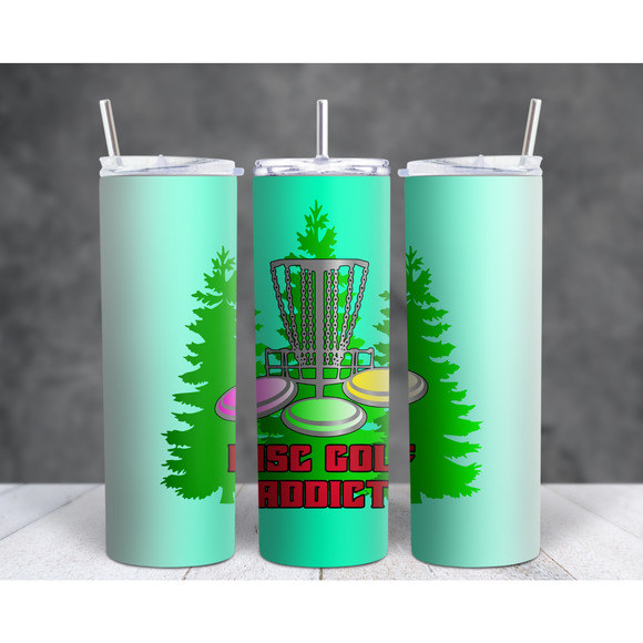 DISC Golf ADDICT Trees Basket Stainless Steel Custom 20oz Tumbler W/Lid & Straw - Picture 4 of 4